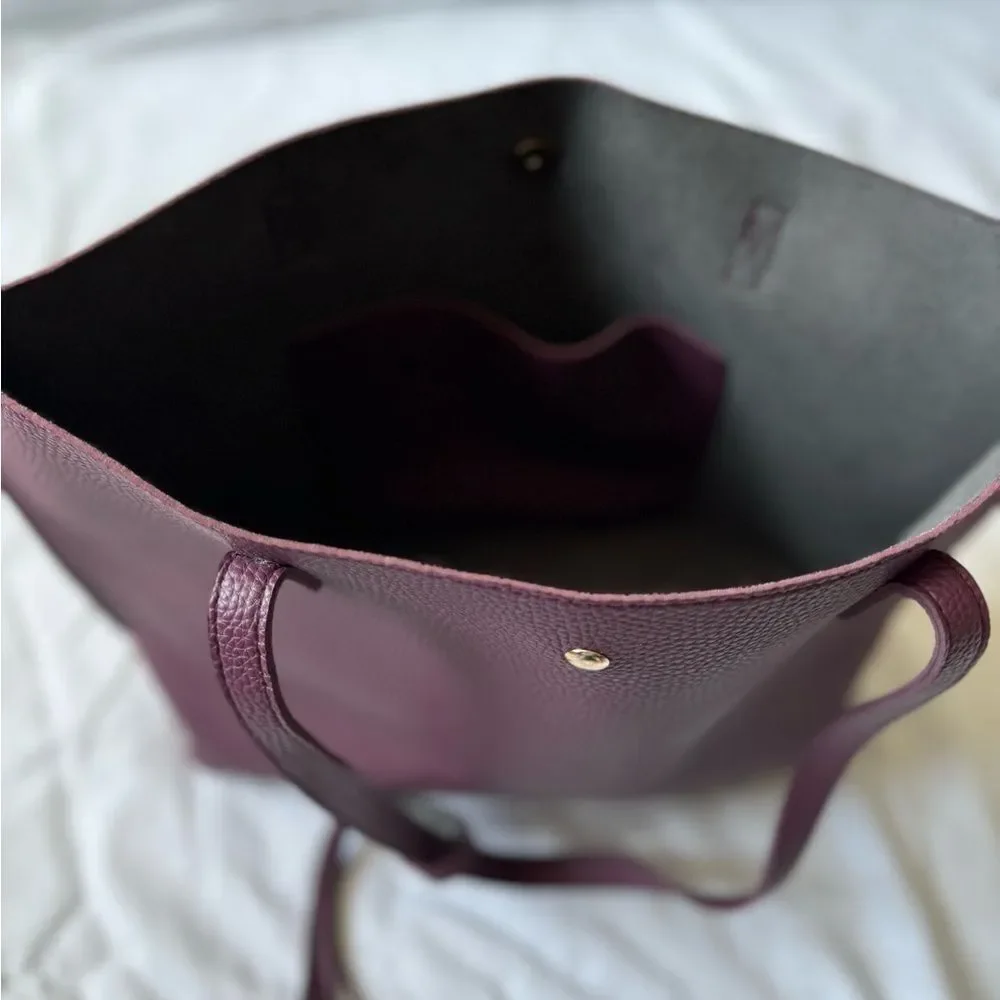 Purple Faux‎ Leather Tote Bag with Tassel Detail